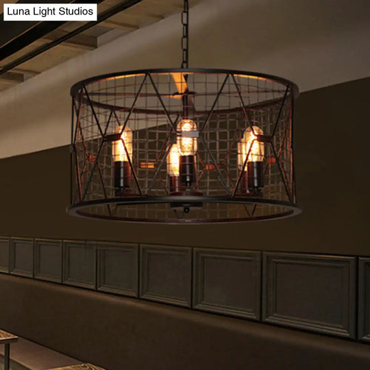 Vintage Industrial Metal Trellis Drum 6-Light Pendant Chandelier - Elegant Lighting Fixture Black