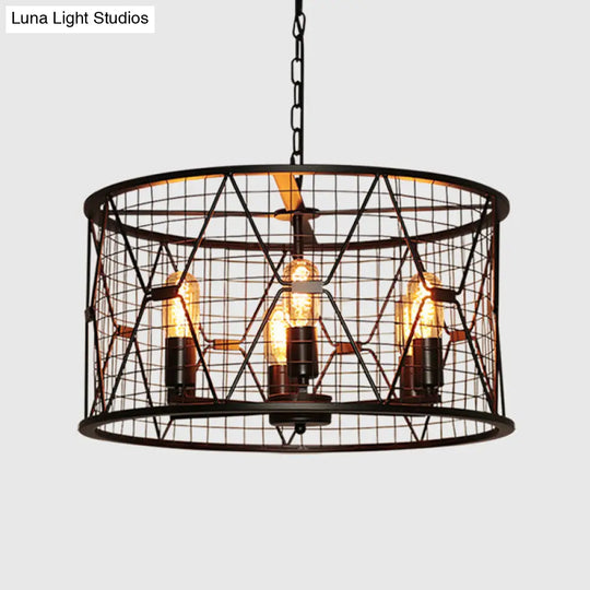 Vintage Industrial Metal Trellis Drum 6-Light Pendant Chandelier - Elegant Lighting Fixture