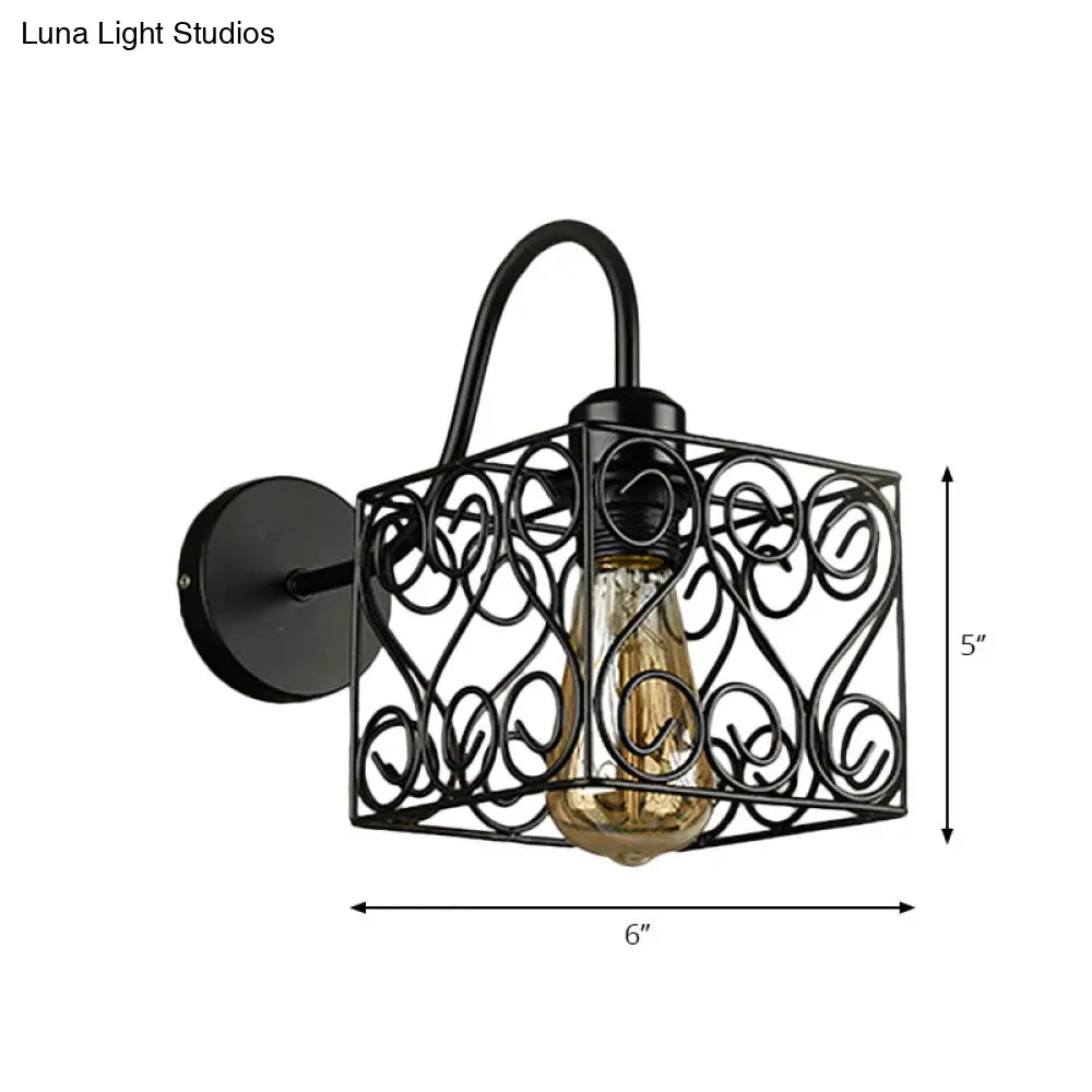 Vintage Industrial Metal Cage Wall Sconce - Square/Diamond Design Black Finish