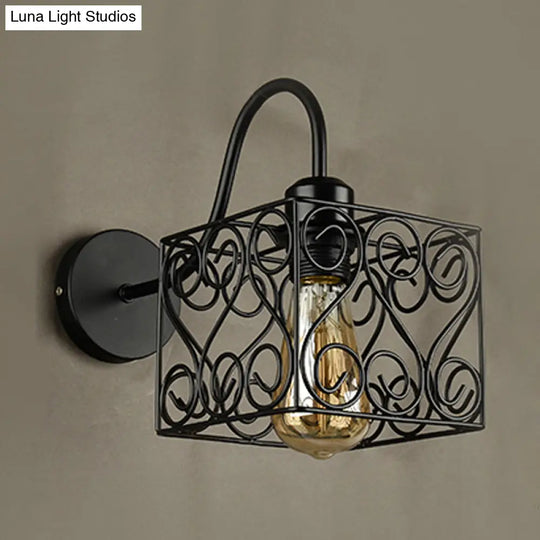 Vintage Industrial Metal Cage Wall Sconce - Square/Diamond Design Black Finish