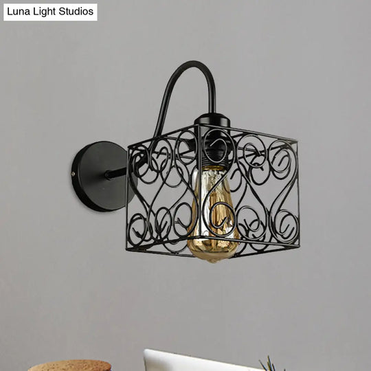 Vintage Industrial Metal Cage Wall Sconce - Square/Diamond Design Black Finish