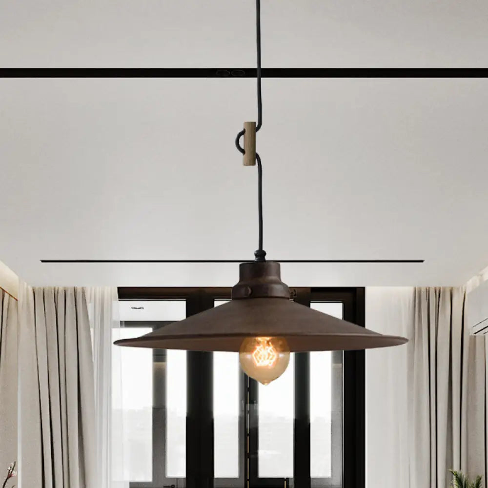 Vintage Industrial Metal Pendant Lamp - 1 Light Black/White/Bronze Flared Shade Bronze