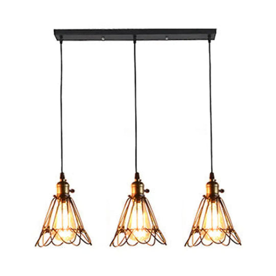 Vintage Industrial Metal Pendant Light - Farmhouse Hanging Lamp With Petal Design (Black 3 Bulbs)