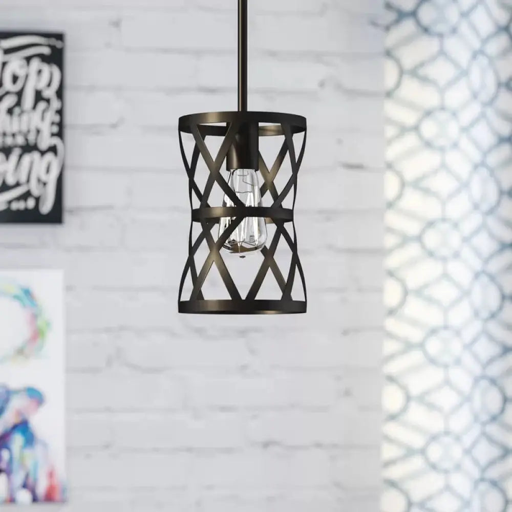 Vintage Industrial Metal Pendant Light With Stylish Black Cage Shade - Dining Room Hanging Lamp