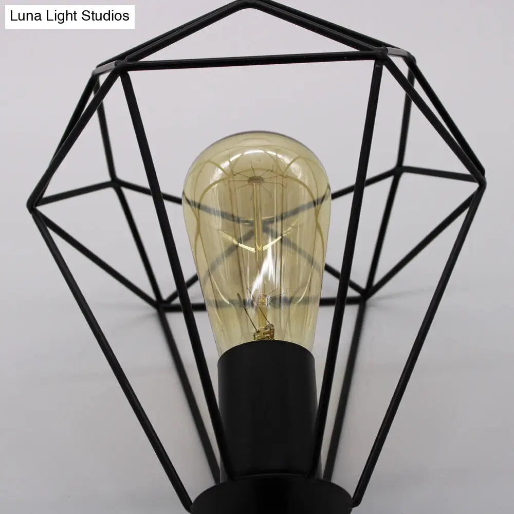 Vintage Industrial Metal Teardrop Cage Pendant Light With 3 Lights For Living Room - Black