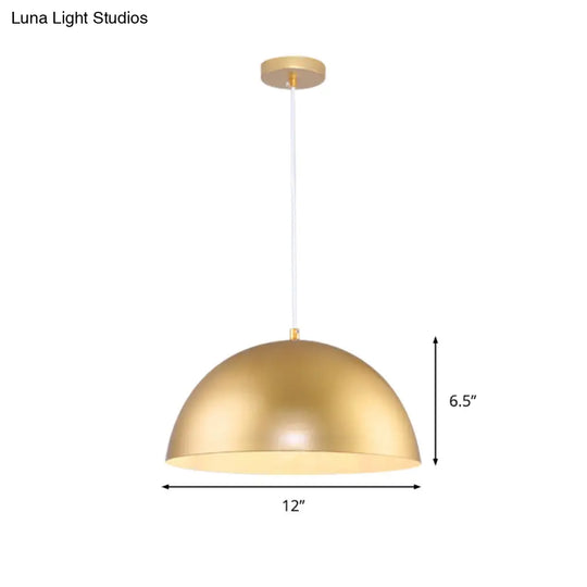 Vintage Industrial Metallic Golden Pendant Lamp 12/16 Inch Width Dome Shade 1 Bulb