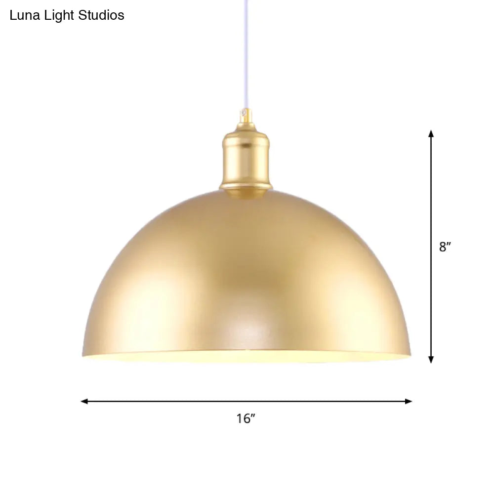 Vintage Industrial Metallic Golden Pendant Lamp 12/16 Inch Width Dome Shade 1 Bulb
