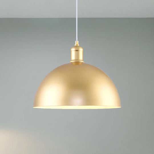 Vintage Industrial Metallic Golden Pendant Lamp 12/16 Inch Width Dome Shade 1 Bulb Gold / 12’