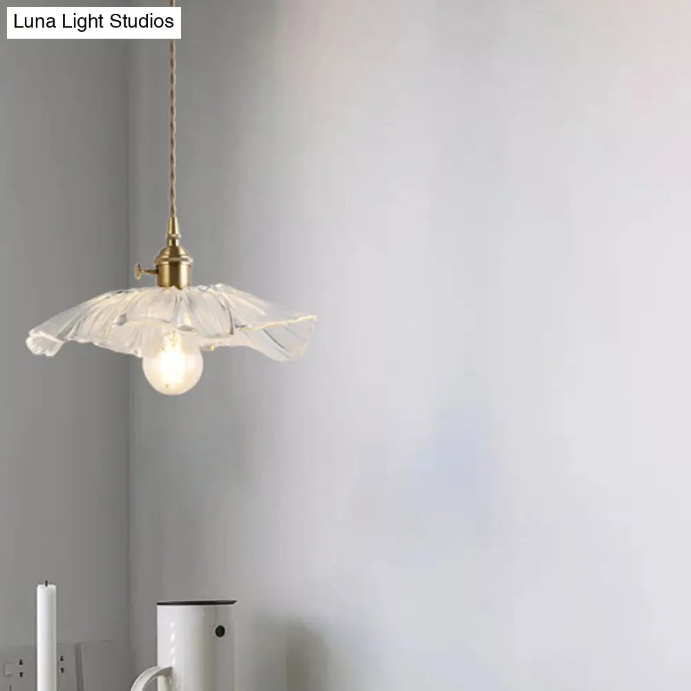 Vintage Industrial Pendant Lamp - Flower Shape Shade With Clear Glass