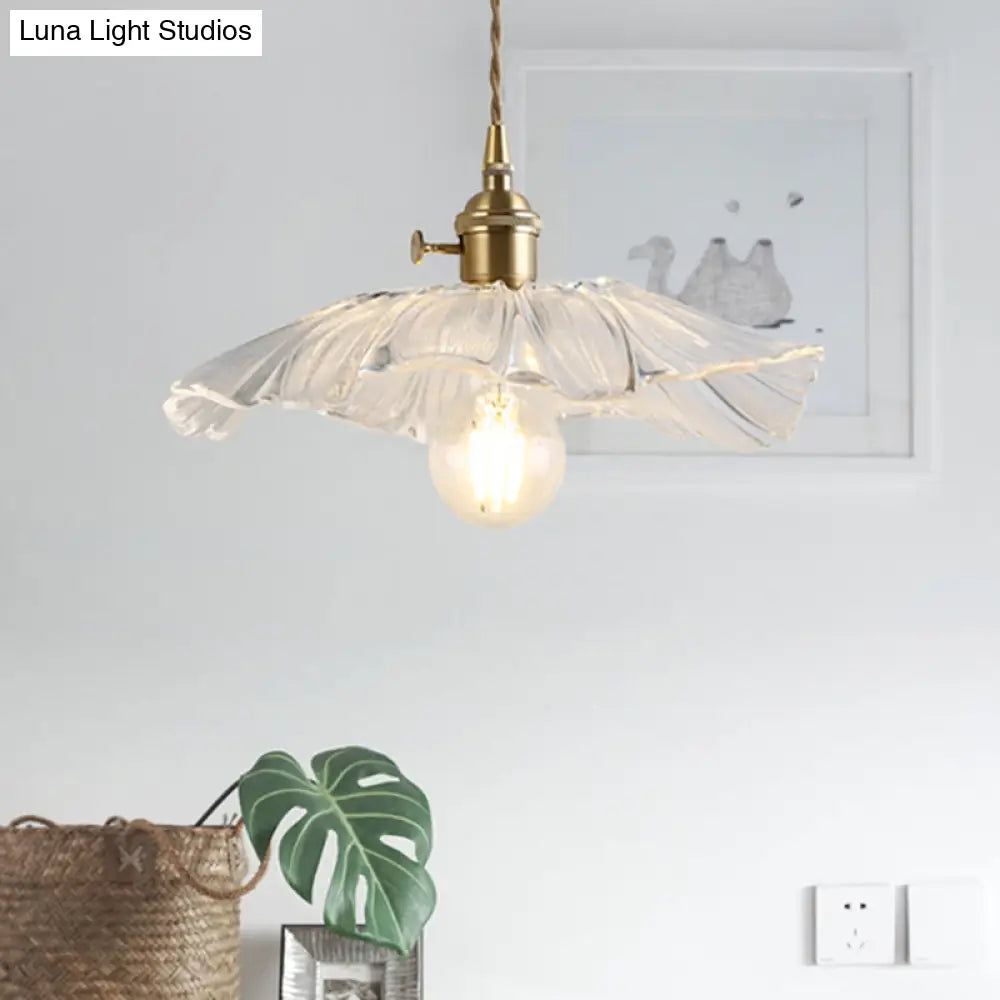 Vintage Industrial Pendant Lamp - Flower Shape Shade With Clear Glass