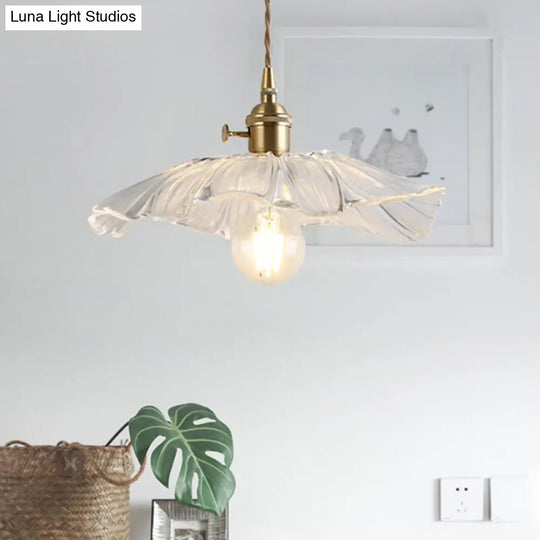 Vintage Industrial Flower-Shaped Glass Pendant Lamp - Clear Shade Ceiling Hanging Light