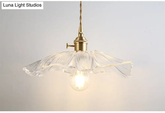 Vintage Industrial Flower-Shaped Glass Pendant Lamp - Clear Shade Ceiling Hanging Light