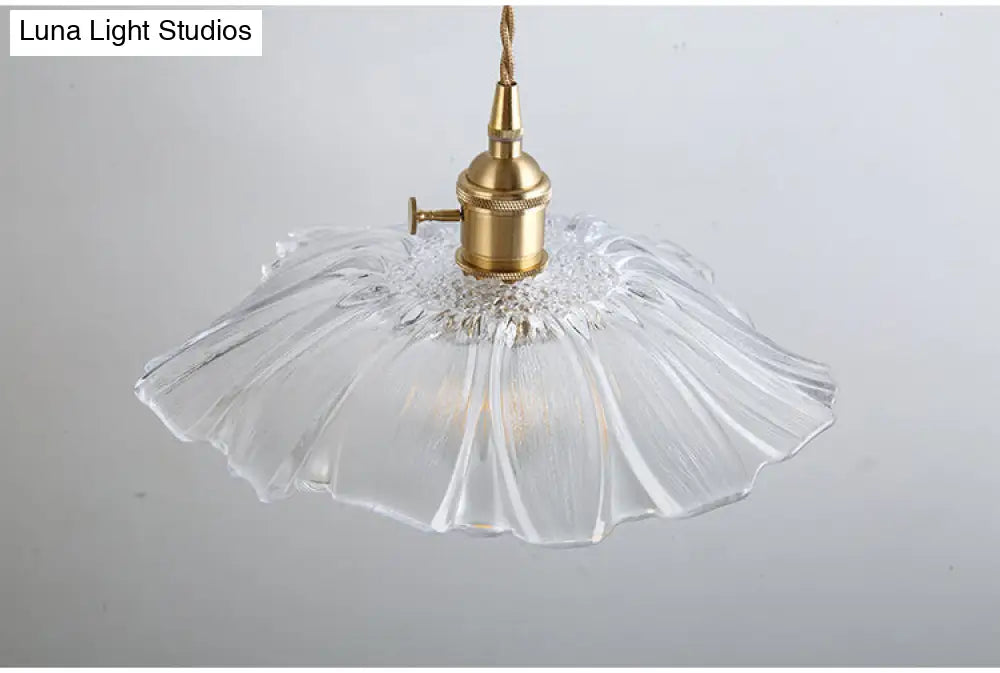 Vintage Industrial Flower-Shaped Glass Pendant Lamp - Clear Shade Ceiling Hanging Light