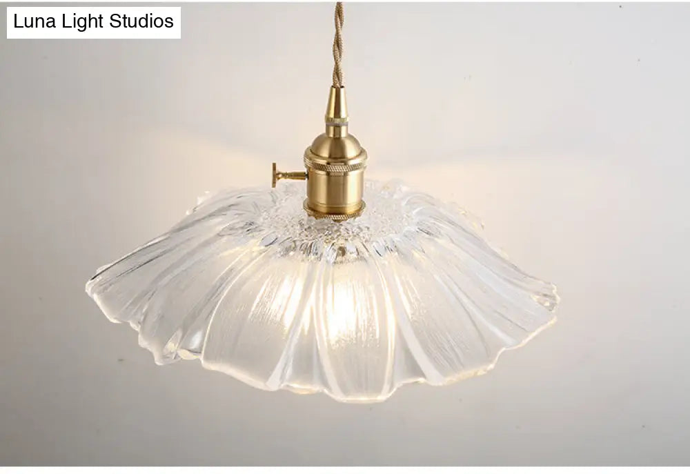 Vintage Industrial Flower-Shaped Glass Pendant Lamp - Clear Shade Ceiling Hanging Light