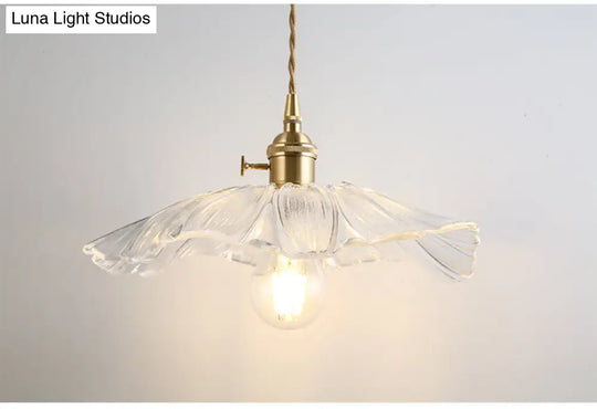 Vintage Industrial Pendant Lamp - Flower Shape Shade With Clear Glass