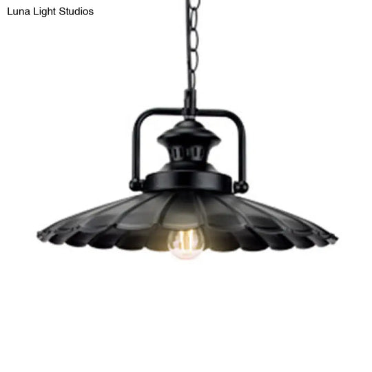 Vintage Industrial Metal Cone Pendant Lamp - Black Indoor Use / 14