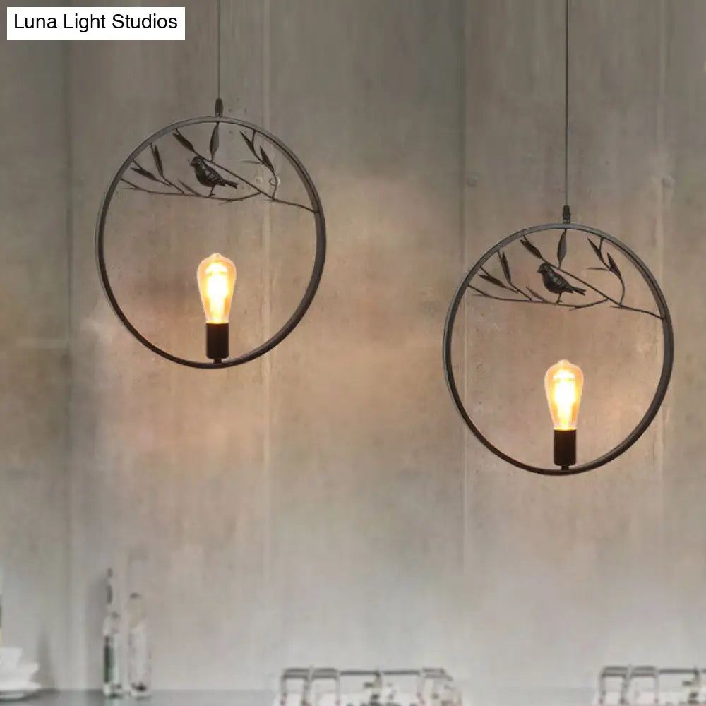 Vintage Industrial Metal Pendant Light Fixture - 1 Head Dining Room Hanging Lamp In Black