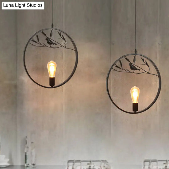 Vintage Industrial Metal Pendant Light Fixture - 1 Head Dining Room Hanging Lamp In Black