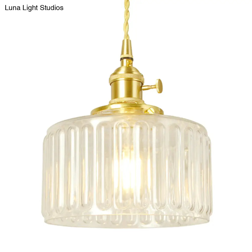 Vintage Industrial Wavy Glass Pendant Light With 1 Cylindrical Lamp