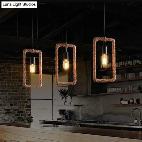 Vintage Iorn Painted Creative Geometric Rope Pendant Lights Led Lamp For Living Room Bedroom