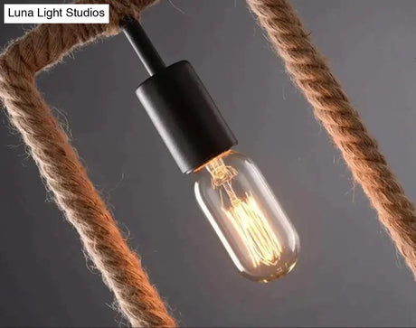 Vintage Iorn Painted Creative Geometric Rope Pendant Lights Led Lamp For Living Room Bedroom