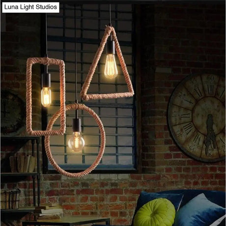 Vintage Iorn Painted Creative Geometric Rope Pendant Lights Led Lamp For Living Room Bedroom