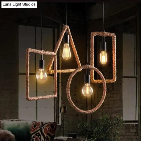 Vintage Iorn Painted Creative Geometric Rope Pendant Lights Led Lamp For Living Room Bedroom
