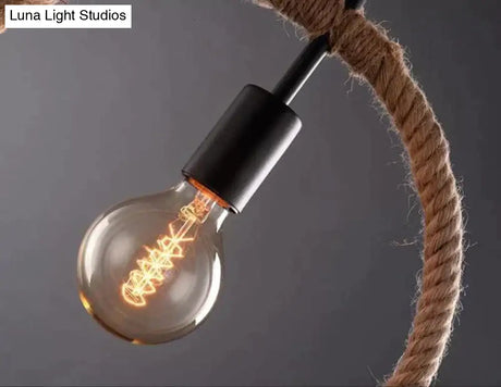 Vintage Iorn Painted Creative Geometric Rope Pendant Lights Led Lamp For Living Room Bedroom