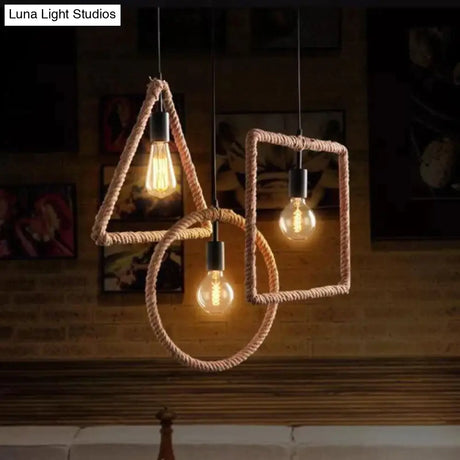 Vintage Iorn Painted Creative Geometric Rope Pendant Lights Led Lamp For Living Room Bedroom