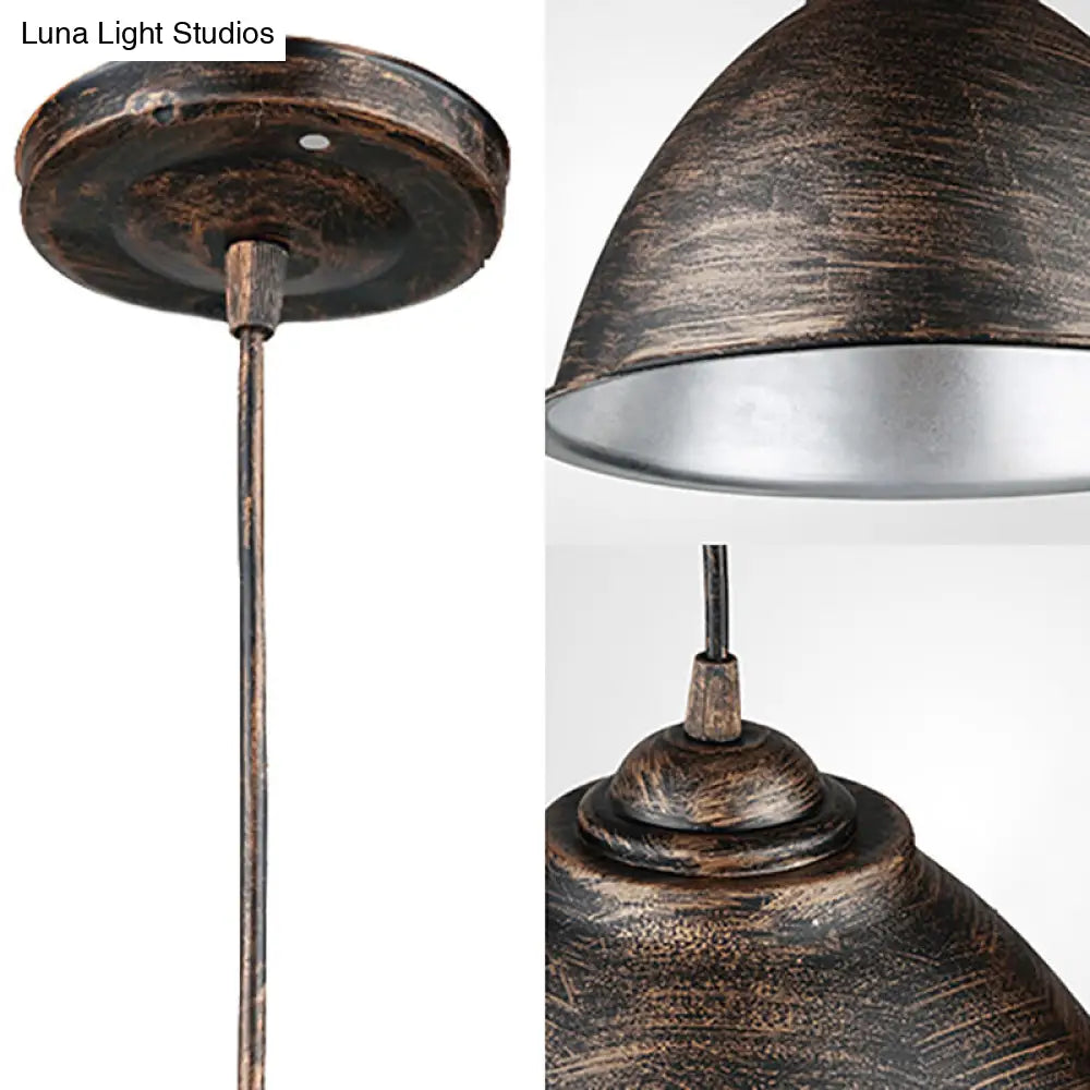 Vintage Iron 1-Light Dome Pendant: Antique Bronze Ceiling Fixture For Living Room Lighting