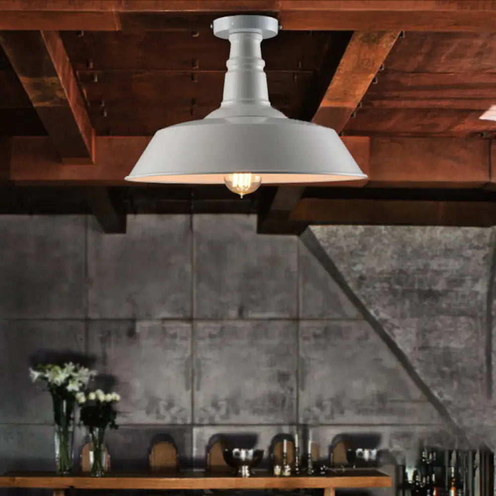 Vintage Iron Barn Dining Room Ceiling Light Fixture - 1 Black/White Semi Flush 10’ 14’ Or 18’