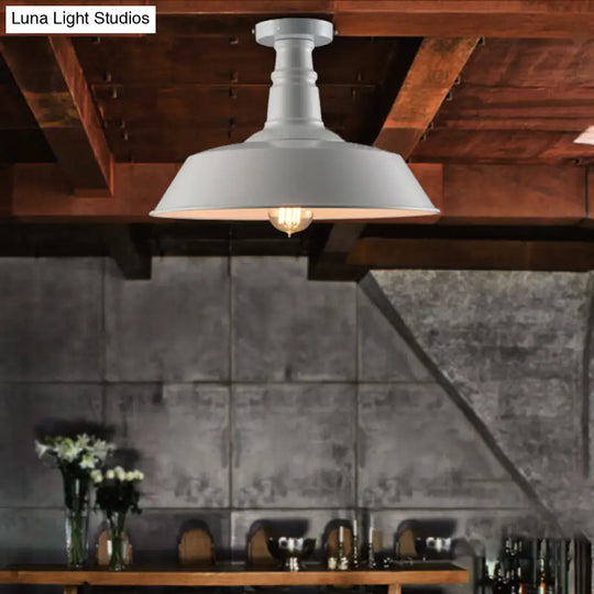 Vintage Iron Barn Dining Room Ceiling Light Fixture - 1 Black/White Semi Flush 10 14 Or 18 Diameter