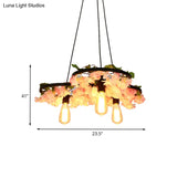 Vintage Iron Chandelier With Flower Detail - 3/6 Head Pendant Light In Black