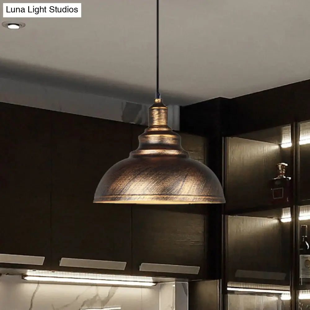 Vintage Iron Domed Pendant Light With Black/Bronze Finish - 1-Light Hanging Lamp Kit For Restaurants
