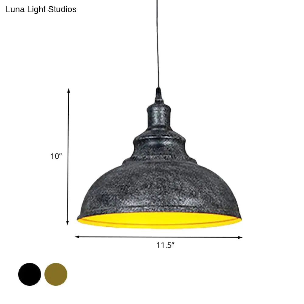 Vintage Iron Domed Pendant Light With Black/Bronze Finish - 1-Light Hanging Lamp Kit For Restaurants