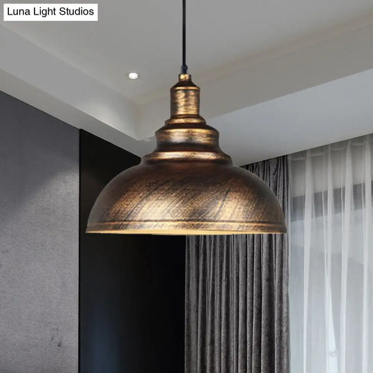 Vintage Iron Domed Pendant Light - 1-Light Black/Bronze Finish For Restaurants Bronze