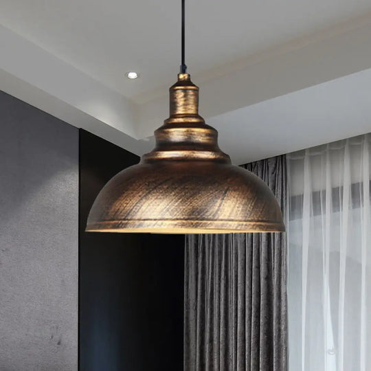 Vintage Iron Domed Pendant Light With Black/Bronze Finish - 1-Light Hanging Lamp Kit For