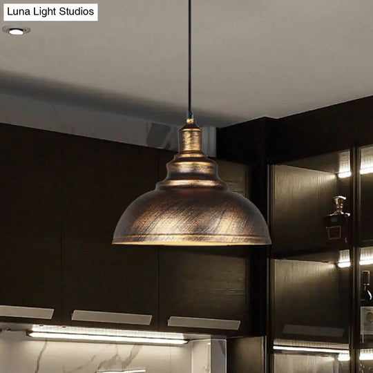 Vintage Iron Domed Pendant Light - 1-Light Black/Bronze Finish For Restaurants