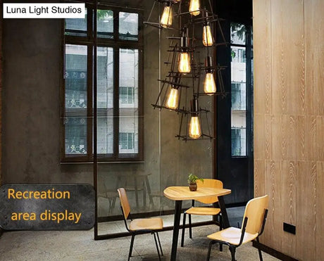 Vintage Iron Frame Chandelier Edison Bulb E27 Holder Loft Restaurant Bar Cafe Living Room Retro