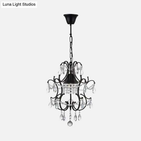 Vintage Iron Lantern Pendant Light With Crystal Accent - 1-Light Black Ceiling Fixture