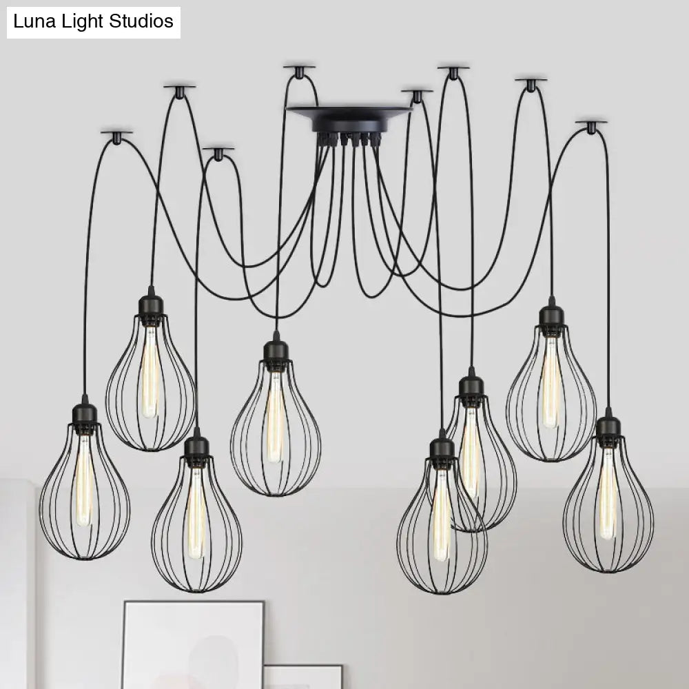 Vintage Iron Pear Cage Swag Pendant Lamp Black Multiple Hanging Lights 2/3/6 Light Options 8 /
