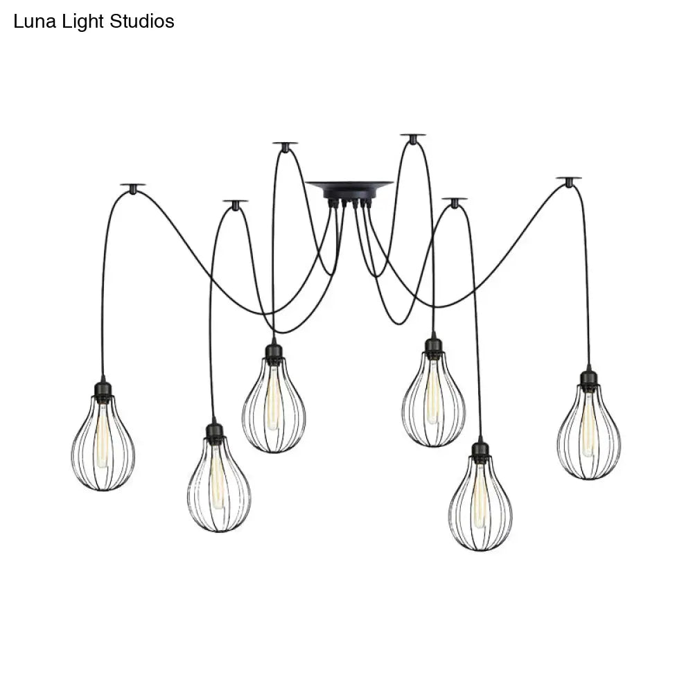 Vintage Iron Pear Cage Swag Pendant Lamp Black Multiple Hanging Lights 2/3/6 Light Options