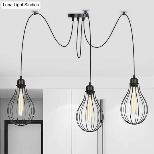 Vintage Iron Pear Cage Swag Pendant Lamp Black Multiple Hanging Lights 2/3/6 Light Options 3 /