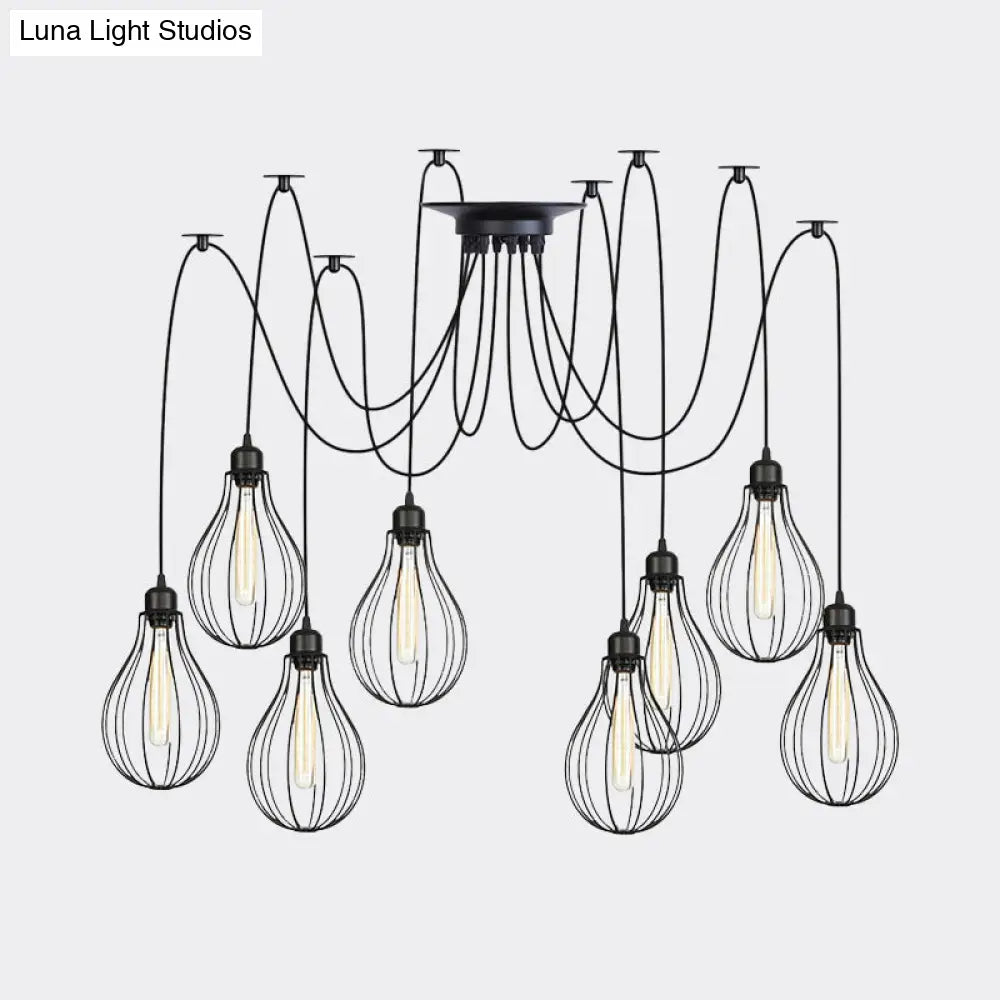 Vintage Iron Pear Cage Swag Pendant Lamp Black Multiple Hanging Lights 2/3/6 Light Options