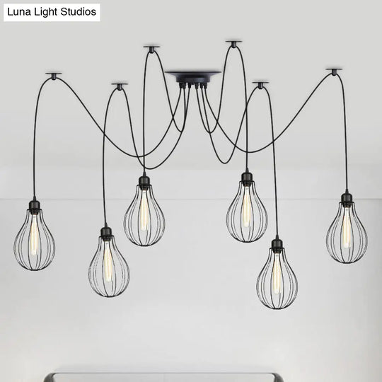 Vintage Iron Pear Cage Swag Pendant Lamp Black Multiple Hanging Lights 2/3/6 Light Options 6 /