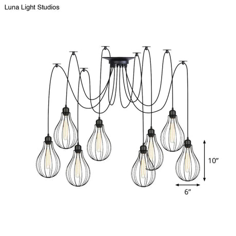 Vintage Iron Pear Cage Hanging Light: 2/3/6-Light Coffee House Swag Pendulum Lamp In Black