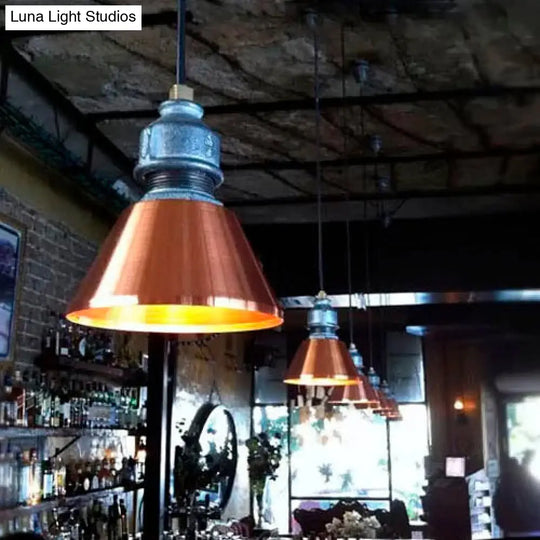 Vintage Industrial Iron Ceiling Pendant: Rust/Gold Tapered Design 1 Head 5.5/8 Width - Ideal For