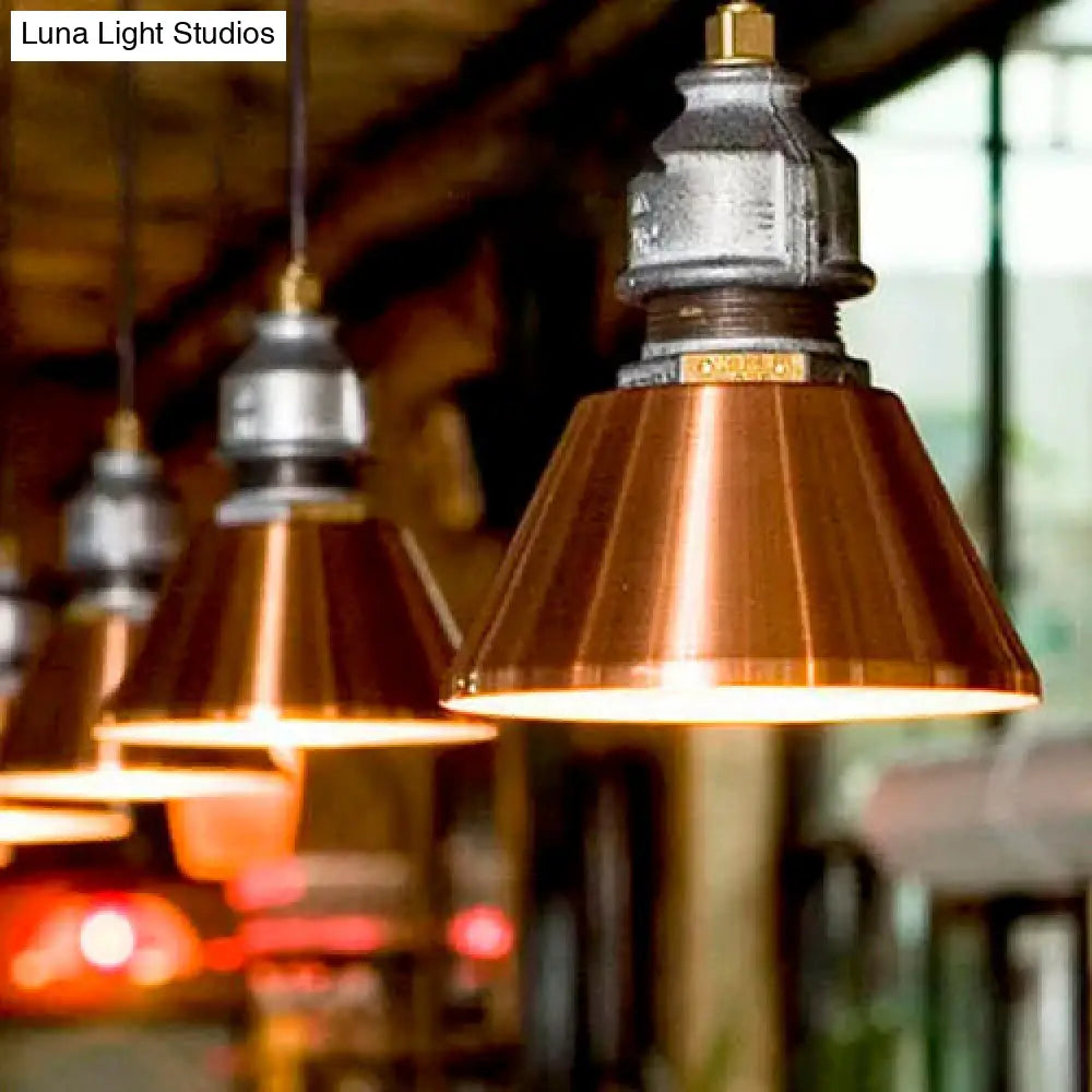 Vintage Iron Pendant Ceiling Light - Rust/Gold Tone Industrial Style 1 Head 5.5’/8’ Width