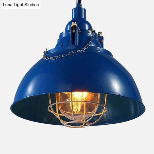 Single Iron Hanging Pendant Light With Antique Conical Shade - Ideal For Restaurants Blue