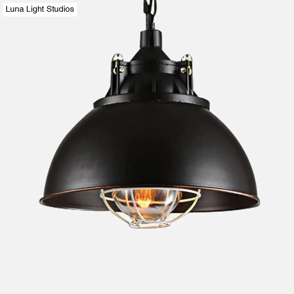 Single Iron Hanging Pendant Light With Antique Conical Shade - Ideal For Restaurants Black